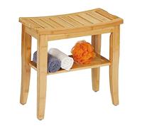 Relaxdays Tabouret en Bambou, Banc avec étagère, HxLxP: 45,5 x 48 x 25 cm, Rangement pour entrée & Salle de Bain, Nature