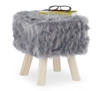 relaxdays Tabouret en fourrure synthétique gris