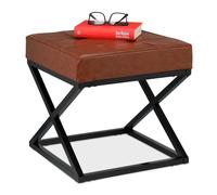 Relaxdays Tabouret, Matelassé, Similicuir, Métal, Style Industriel, Repose-Pieds, HxLxP : 41 x 41 x 41 cm, Noir/Marron