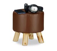 Relaxdays tabouret en similicuir rembourré, 4 pieds en bois, tabouret bas déco rond, H x P: 30 x 30 cm, marron