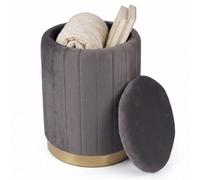 Relaxdays Pouf en Velours, Tabouret avec Rangement, rembourré, Gris foncé