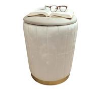 Tabouret Relaxdays en Velours, avec Rangement, H x P : 42 x 32 cm, Tabouret Rond, Salon, Beige