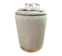 Relaxdays Tabouret en Velours, Tabouret avec Rangement, rembourré, H x P : 42 x 32 cm, Tabouret Rond, Salon, Gris Clair
