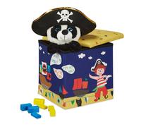 relaxdays Tabouret Enfants, boîte siège Pliable, avec Espace de Rangement, Design Pirate, HxlxP 31x31x31cm