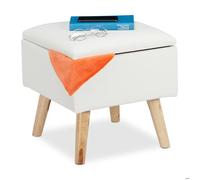 Relaxdays Tabouret et espace de rangement, cuir synthétique, HlP: 40x40x40 cm, couvercle, dé siège rembourré, blanc