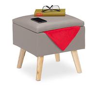 Relaxdays Tabouret et Espace de Rangement, Cuir synthétique, HlP: 40x40x40 cm, Couvercle, dé siège rembourré, Gris