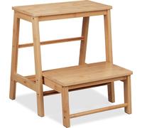 Relaxdays Tabouret Pliable en Bambou, 2 marches, Charge maximale : 100 kg, Enfant, HLP : env. 48 x 45 x 51 cm, Nature