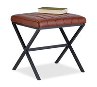 Relaxdays Tabouret matelassé, en Similicuir et métal, Style Industriel, Repose-Pieds, HLP : 46 x 47 x 42 cm, Noir/Marron