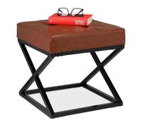 Relaxdays Tabouret, Matelassé, Similicuir, Métal, Style Industriel, Repose-Pieds, HxLxP : 41 x 41 x 41 cm, Noir/Marron