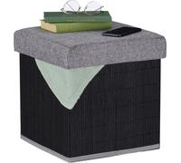 relaxdays Tabouret noir avec espace de rangement