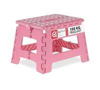 Relaxdays Tabouret Pliable, 1 Marche, Jusqu’à 120 kg, Plastique antidérapant, escabeau Cuisine, 22,5 cm de Haut, Rose