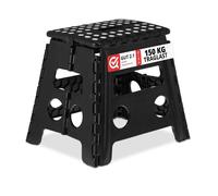 Relaxdays Tabouret pliable, 1 marche, jusqu’à 120 kg, plastique antidérapant, escabeau cuisine, 32,5 cm de haut, noir