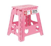 Relaxdays Tabouret Pliable, antidérapant, 120 kg Charge Max., poignée, escabeau Pliable, HxLxP: 39 x 38,5 x 32 cm, Rose