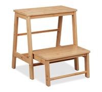 Relaxdays Tabouret Pliable en Bambou, 2 marches, Charge maximale : 100 kg, Enfant, HLP : env. 48 x 45 x 51 cm, Nature