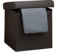 Relaxdays 10019043 Tabouret pliant en similicuir pouf de rangement pliable repose-pieds de stockage carré 38 x 38 x 38 cm avec couvercle amovible assise table ottoman coffre chaise, marron