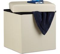 Relaxdays 10019043_550 Tabouret, Ivoire, 38 x 38 x 38 cm