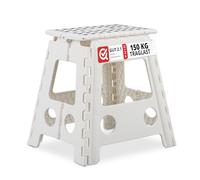 Relaxdays Tabouret Pliable XL, transportable, Salle de Bain, Camping, 39 x 39 x 32 cm, Jusqu’à 150 kg, Plastique, Blanc