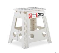 Relaxdays tabouret pliable XL, transportable, salle de bain, camping, 39 x 39 x 32 cm, jusqu’à 150 kg, plastique, blanc