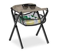 relaxdays Tabouret Pliant Camping, avec Poche, Jusqu’à 120 kg, Pliable, léger, siège Plage, HLP: 39 x 29 x 35 cm, Beige