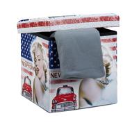 Relaxdays Tabouret pliant coffre de rangement Marilyn - simili cuir, 38 x 38 x 38 cm