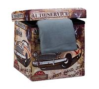 Relaxdays Tabouret Pliant Coffre de Rangement Pliable Banc de Stockage avec Couvercle Amovible 38 x 38 x 38 cm Pouf en Similicuir Repose-Pieds Table appoint Motifs Tendances Voitures