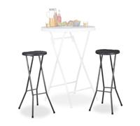 Relaxdays Tabouret pliant de jardin BASTIAN lot de 2 sans dossier résistant hauteur 80 cm chaise de bar plastique optique rotin, noir