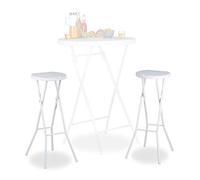 Relaxdays Tabouret pliant de jardin BASTIAN lot de 2 sans dossier résistant hauteur 80 cm chaise de bar plastique optique rotin, blanc