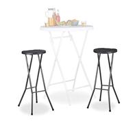 Relaxdays Tabouret pliant de jardin BASTIAN lot de 2 sans dossier résistant hauteur 80 cm chaise de bar plastique optique rotin, noir