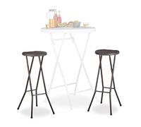 Relaxdays Tabouret pliant de jardin BASTIAN lot de 2 sans dossier résistant hauteur 80 cm chaise de bar plastique optique rotin, marron
