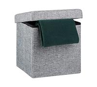 Relaxdays 10019047 Tabouret pliant en lin pouf de rangement pliable repose-pieds de stockage carré 38 x 38 x 38 cm avec couvercle amovible assise table appoint ottoman coffre chaise banquette, gris