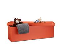 Relaxdays Tabouret pliant en similicuir pouf de rangement pliable repose-pieds de stockage rectangle 38 x 114 x 38 cm, Imitation Cuir, Orange, 114x38x38 cm