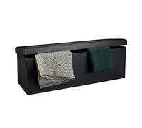 Relaxdays Tabouret pliant en similicuir pouf de rangement pliable repose-pieds de stockage rectangle 38 x 114 x 38 cm avec couvercle amovible assise table ottoman coffre chaise banquette, noir