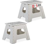 relaxdays Tabouret pliant L blanc, lot de 2