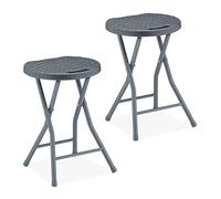 Relaxdays Tabouret Pliant, Lot de 2, Aspect rotin, Jardin et Balcon, Repose-Pieds extérieur, HxLxP : 46x32x29 cm, Gris