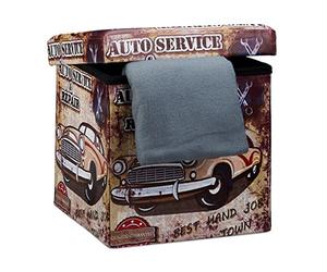 Relaxdays Tabouret Pliant Pratique pour Le Rangement, Stable, avec Couvercle, Voiture, 38 cm de Hauteur