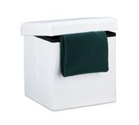 Relaxdays Tabouret pliant en lin pouf de rangement pliable repose-pieds de stockage carré 38 x 38 x 38 cm, blanc
