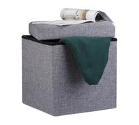 Relaxdays Tabouret pliant en lin pouf de rangement pliable repose-pieds de stockage carré 38 x 38 x 38 cm, gris foncé