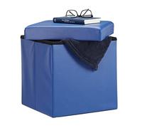 Relaxdays Tabouret pliant similicuir pouf de rangement pliable repose-pieds stockage carré 38 x 38 x 38 cm, bleu