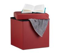 Relaxdays Tabouret pliant similicuir pouf de rangement pliable repose-pieds stockage carré 38 x 38 x 38 cm, rouge