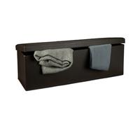 Relaxdays Tabouret pliant en similicuir pouf de rangement pliable repose-pieds de stockage rectangle 38 x 114 x 38 cm avec couvercle amovible assise table ottoman coffre chaise banquette, brun