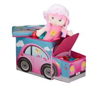 Relaxdays Tabouret Coffre boîte à Jouets Couvercle Pouf Enfant Pliable Auto 50 litres, Voiture Rose, Polyester, Pink Car, 33 x 27 x 56 cm