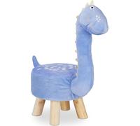 relaxdays, dinosaure, tabouret d’animal, revêtement en peluche, siège d'enfants, motif animalier, bleu, MDF, polyester, mousse, 57 x 28 x 57 cm