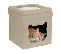 Relaxdays Tabouret pour chat, intérieur, grotte petits chats, abri, 2 étages, pliable, HLP : 44x40x40 cm, marron/blanc
