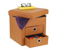 Relaxdays Tabouret Rangement, 2 tiroirs, poignées, Moderne, Pliable, matelassé, HxLxP : 38x37,5x37,5 cm, Marron