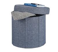 Relaxdays Tabouret rangement pouf rond pliant pliable rembourré couvercle repose-pieds HxlxP: 38x38x38 cm, gris foncé