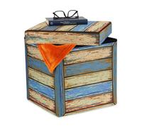 Relaxdays Tabouret Rangement Vintage, Motif Vieilles Planches, Pliable, matelassé, HxLxP : 38x37,5x37,5 cm, Multicolore