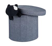 Relaxdays 10022874_709 Tabouret rond pliant coffre de rangement pliable pouf siège chaise couvercle HxlxP: 43 x 45 x 45 cm, gris foncé, lin, 43x45x45cm