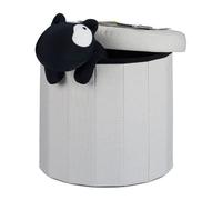 Relaxdays 10022874_550 Tabouret rond pliant coffre de rangement pliable pouf siège chaise couvercle HxlxP: 43 x 45 x 45 cm, gris foncé, Lin, crème, 43x45x45 cm