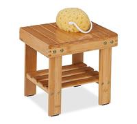 Relaxdays Tabouret Salle de Bain et entrée, en Bambou, Surface Rangement, H x L x P : 26 x 27 x 22,5 cm, Nature