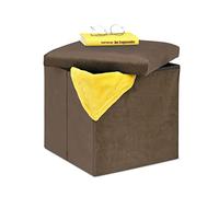 Relaxdays Tabouret, Siège avec Rangement, H x L x P : 38 x 38 x 38 cm, Pliable, Tabouret en MDF et Velours, Marron